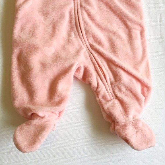 h&m jersey lined pink hearts fleece bunting suit with zipper & mitts 2-4 months - Picture 4 of 8